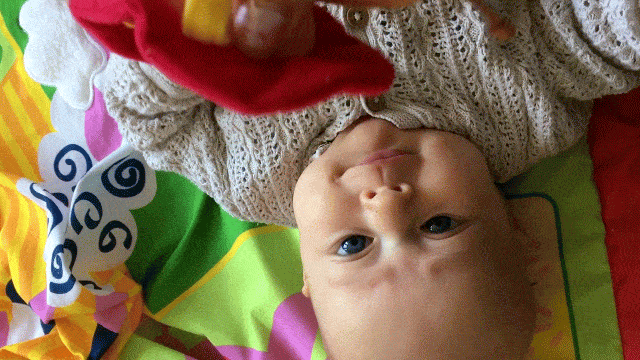 Photo of a baby grabbing toys 