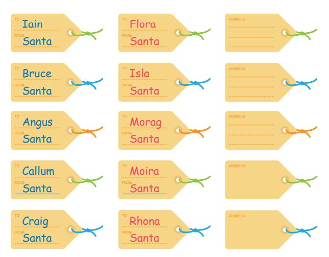 Image of Christmas name tags for gifts.