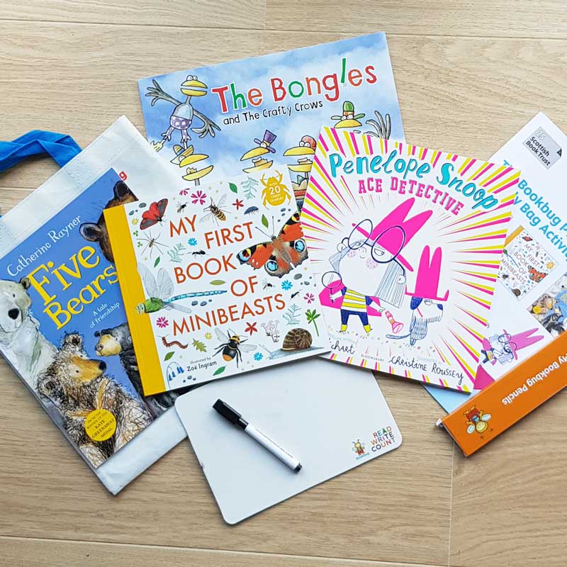 Contents of the P1 Bookbug activity bag for 2023