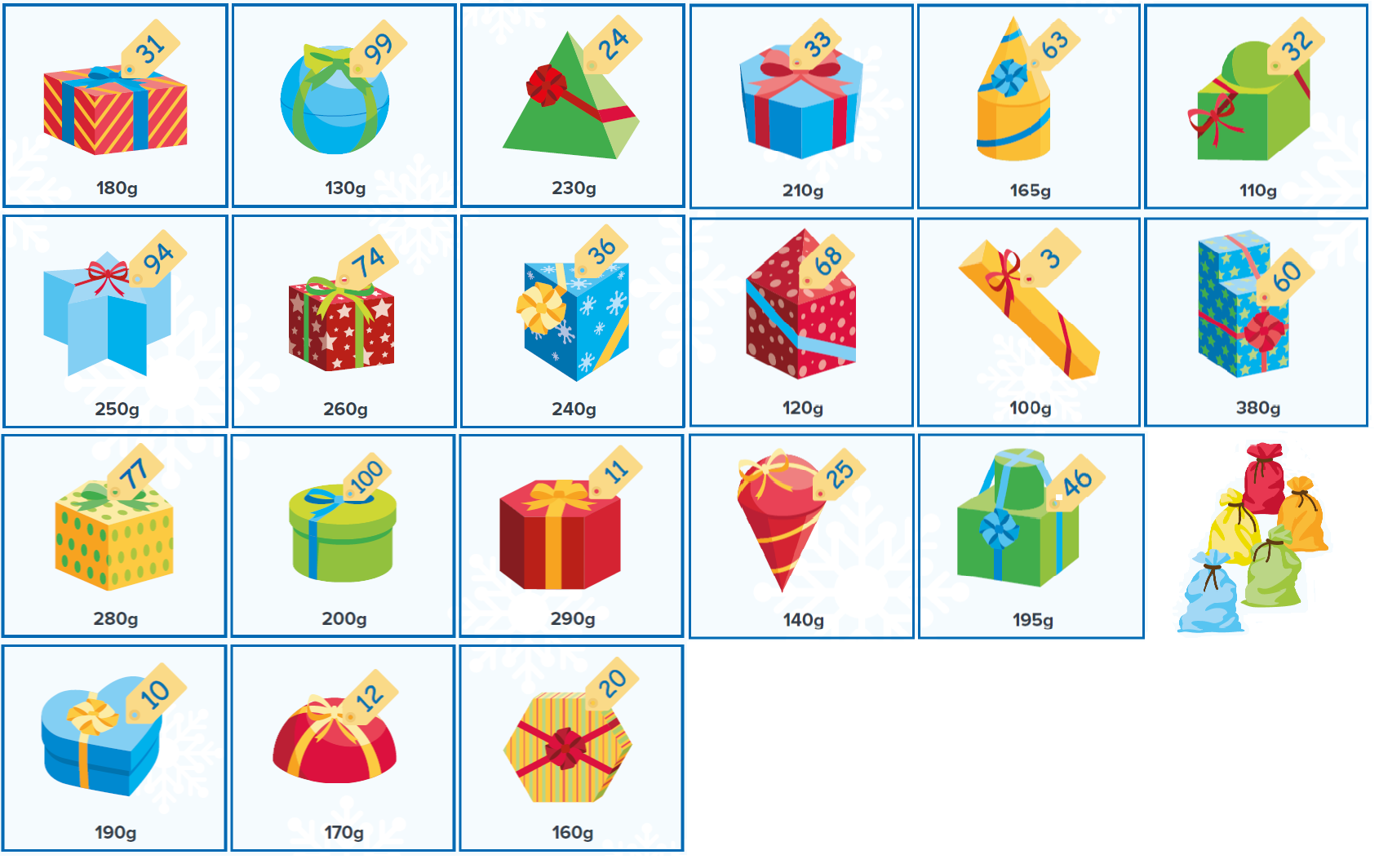 Wrapped Christmas presents in a row